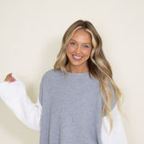 Elan Color Block Sweater for Women in Grey