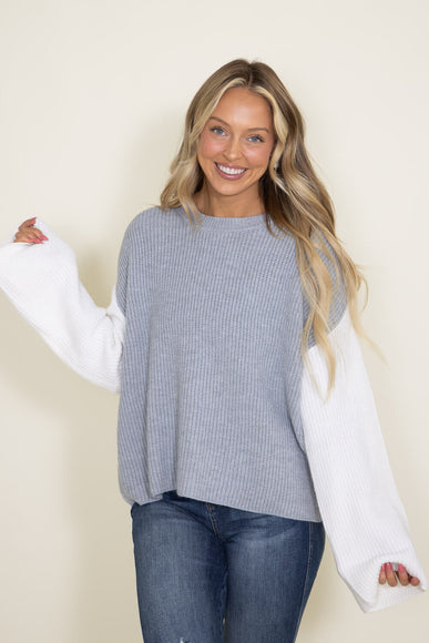 Elan Color Block Sweater for Women in Grey