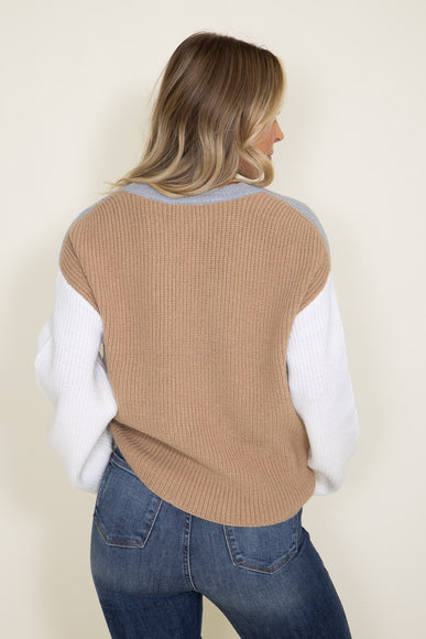 Elan Color Block Sweater for Women in Grey