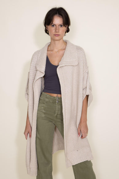 Elan ¾ Sleeve Chunky Midi Cardigan for Women in White 