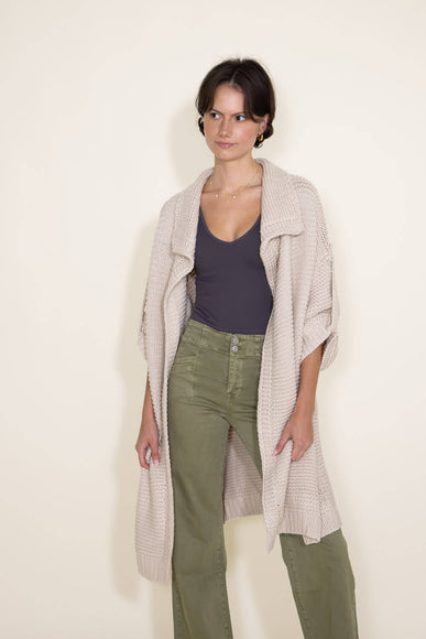 Elan ¾ Sleeve Chunky Midi Cardigan for Women in White 