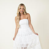 Eyelet Lace Strapless Midi Dress for Women in White | D-2192-H-WHT