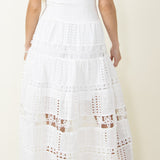 Eyelet Lace Strapless Midi Dress for Women in White