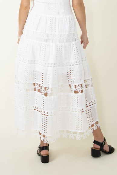 Eyelet Lace Strapless Midi Dress for Women in White