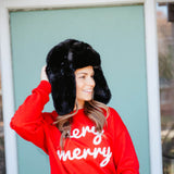 Faux Fur Trapper Hat for Women in Black