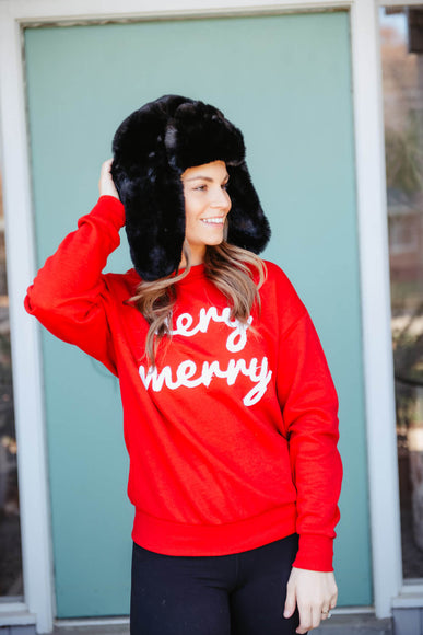 Faux Fur Trapper Hat for Women in Black