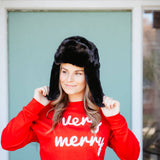 Faux Fur Trapper Hat for Women in Black