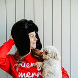 Faux Fur Trapper Hat for Women in Black