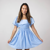 Cutout Short Sleeve Dress for Women in Blue