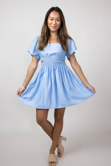 Cutout Short Sleeve Dress for Women in Blue