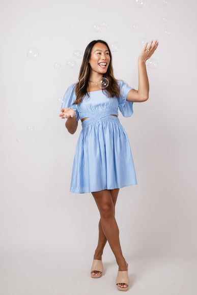 Cutout Short Sleeve Dress for Women in Blue