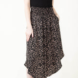 Ditsy Floral Hi-Low Midi Skirt for Women in Black