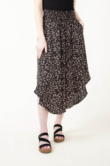 Ditsy Floral Hi-Low Midi Skirt for Women in Black