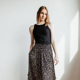 Ditsy Floral Hi-Low Midi Skirt for Women in Black
