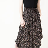 Ditsy Floral Hi-Low Midi Skirt for Women in Black