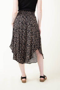 Ditsy Floral Hi-Low Midi Skirt for Women in Black