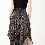 Ditsy Floral Hi-Low Midi Skirt for Women in Black