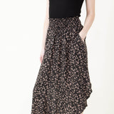 Ditsy Floral Hi-Low Midi Skirt for Women in Black