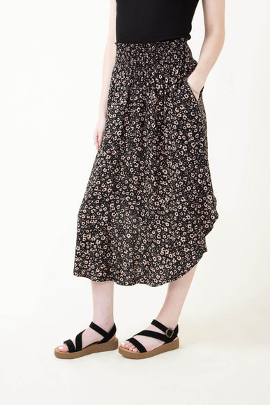 Ditsy Floral Hi-Low Midi Skirt for Women in Black