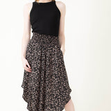Ditsy Floral Hi-Low Midi Skirt for Women in Black