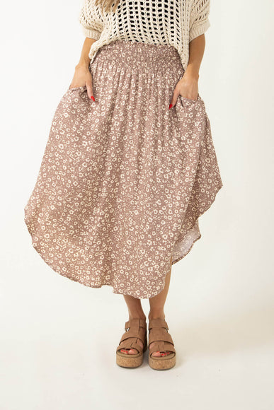 Ditsy Floral Hi-Low Midi Skirt for Women in Mocha