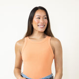 Fitted Ribbed Tank Top for Women in Orange