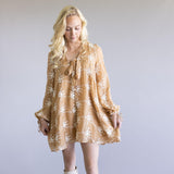 Floral Embroidered Long Sleeve Mini Dress for Women in Mocha