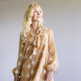 Floral Embroidered Long Sleeve Mini Dress for Women in Mocha