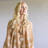 Floral Embroidered Long Sleeve Mini Dress for Women in Mocha