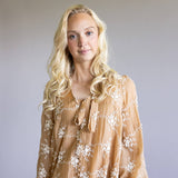 Floral Embroidered Long Sleeve Mini Dress for Women in Mocha