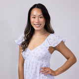 Floral Flutter Sleeve Dress for Women in Lilac