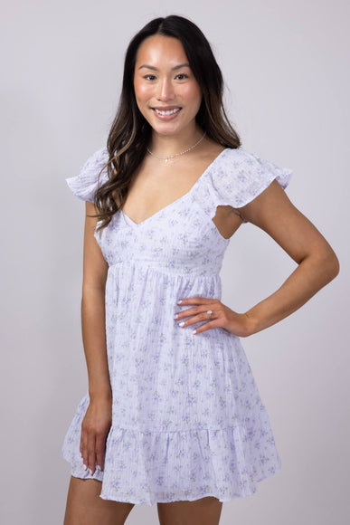 Floral Flutter Sleeve Dress for Women in Lilac