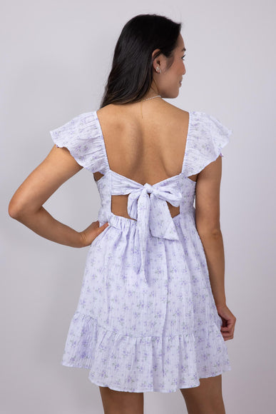 Floral Flutter Sleeve Dress for Women in Lilac
