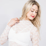 Floral Lace Sheer Layering Top for Women in White