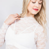 Floral Lace Sheer Layering Top for Women in White