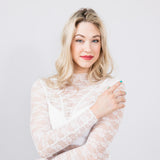 Floral Lace Sheer Layering Top for Women in White