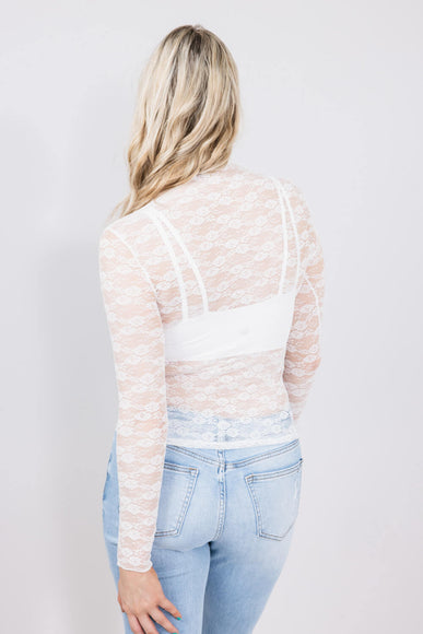 Floral Lace Sheer Layering Top for Women in White