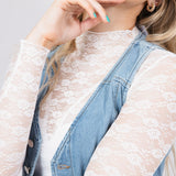 Floral Lace Sheer Layering Top for Women in White