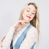 Floral Lace Sheer Layering Top for Women in White