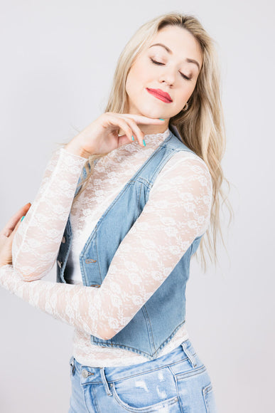 Floral Lace Sheer Layering Top for Women in White