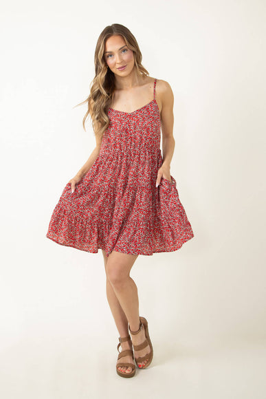 Tiered Floral Dress for Women in Red