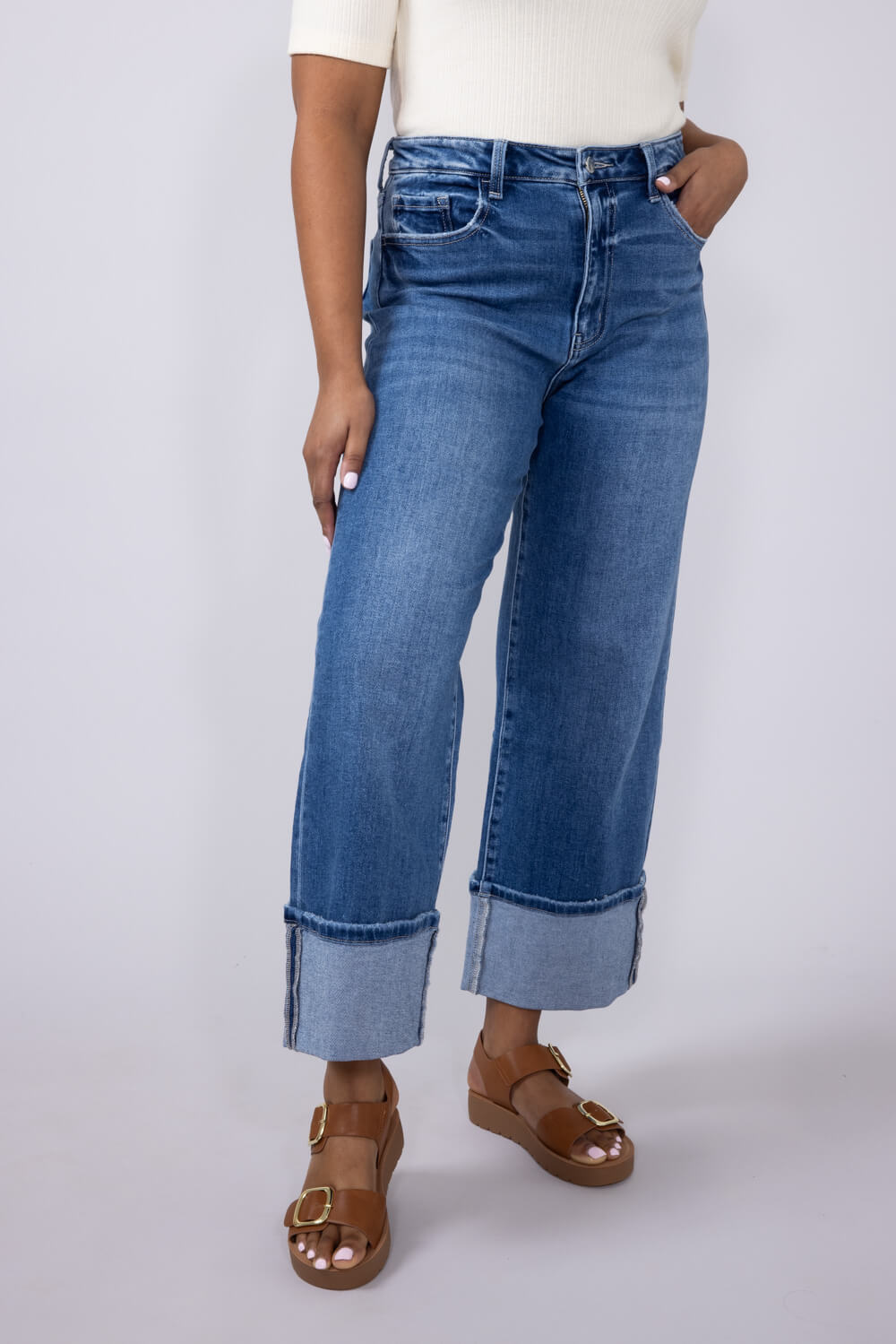 Flying Monkey High-Rise 90’s Vintage Cuffed Flare Jeans for Women