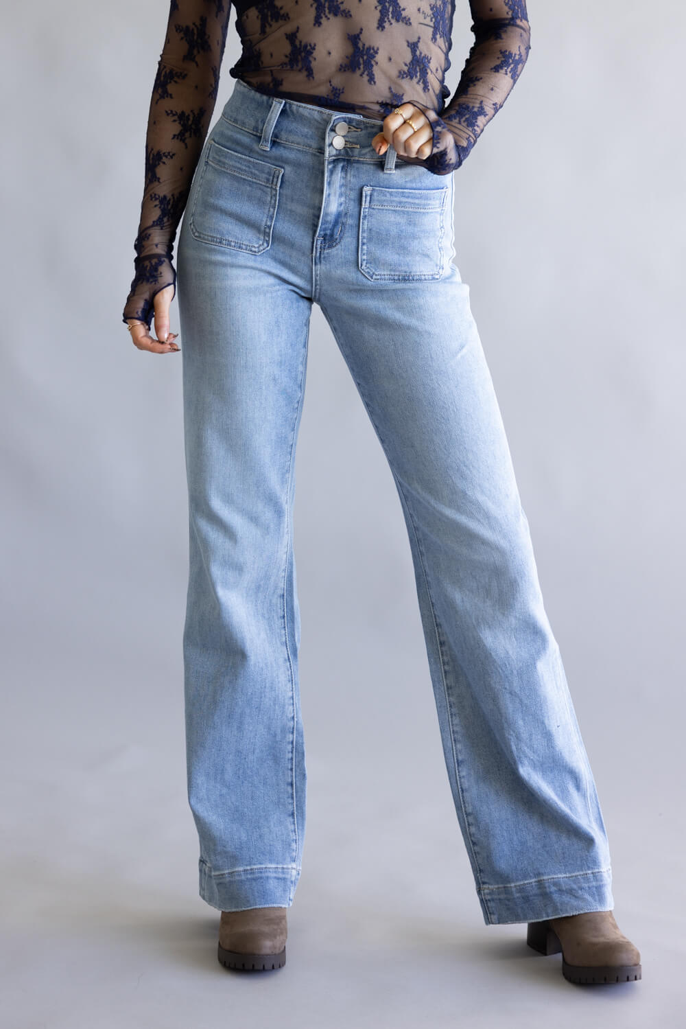 Flying Monkey High-Rise Patch Pocket Flare Jeans for Women