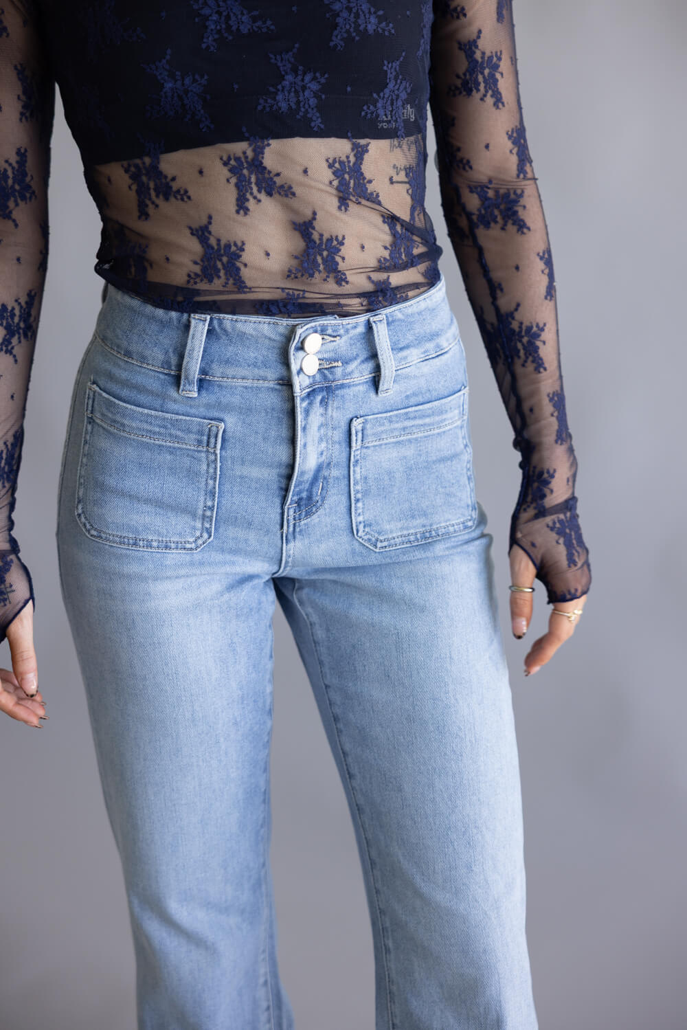 Flying Monkey High-Rise Patch Pocket Flare Jeans for Women | F5655