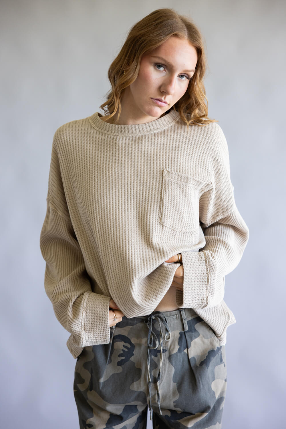 Free People Dawson Pocket Thermal Top for Women in Smooth Stone