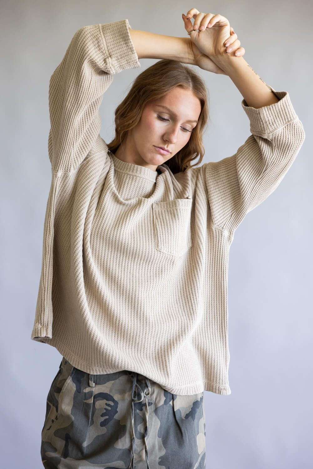 Free People Dawson Pocket Thermal Top for Women in Smooth Stone