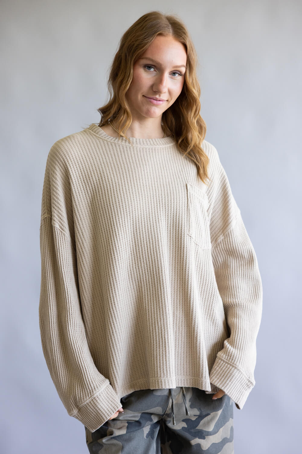 Free People Dawson Pocket Thermal Top for Women in Smooth Stone