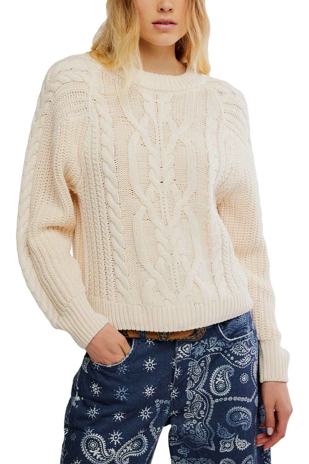 Free People Frankie Cable Sweater for Women in Buttercream
