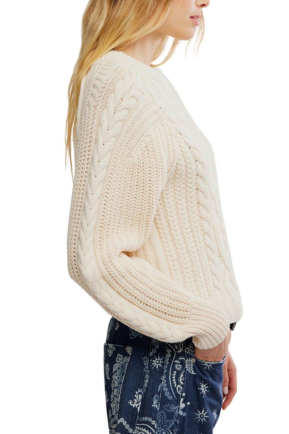 Free People Frankie Cable Sweater for Women in Buttercream
