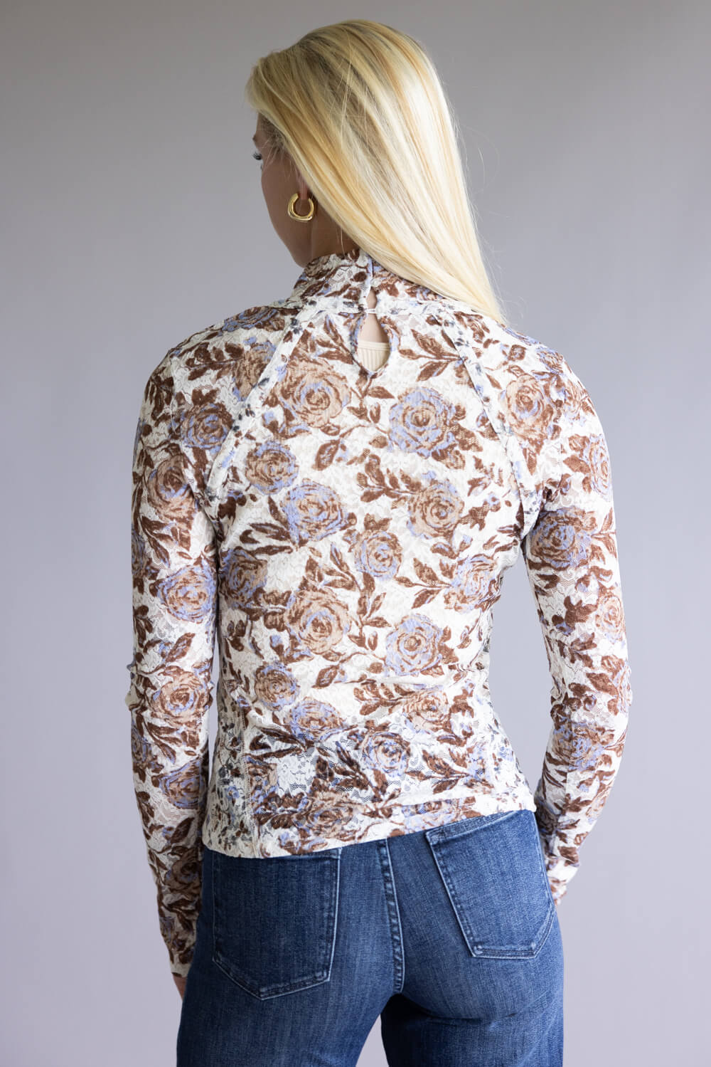 Free People Lyric Long Sleeve Top for Women in Ivory Combo